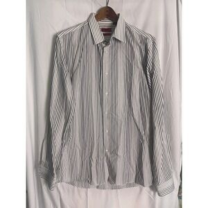 Hugo Boss Men's Slim Fit Black Gray Striped Long Sleeve Button-Down Shirt Sz XL